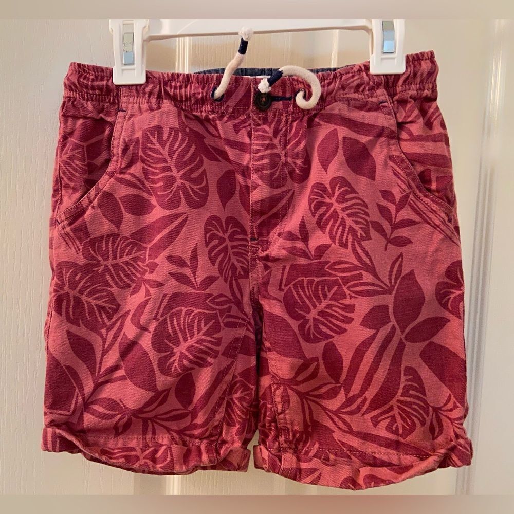 Mini Boden Roll-Up Shorts Washed Red Palm Leaves Boys Size 10 Years